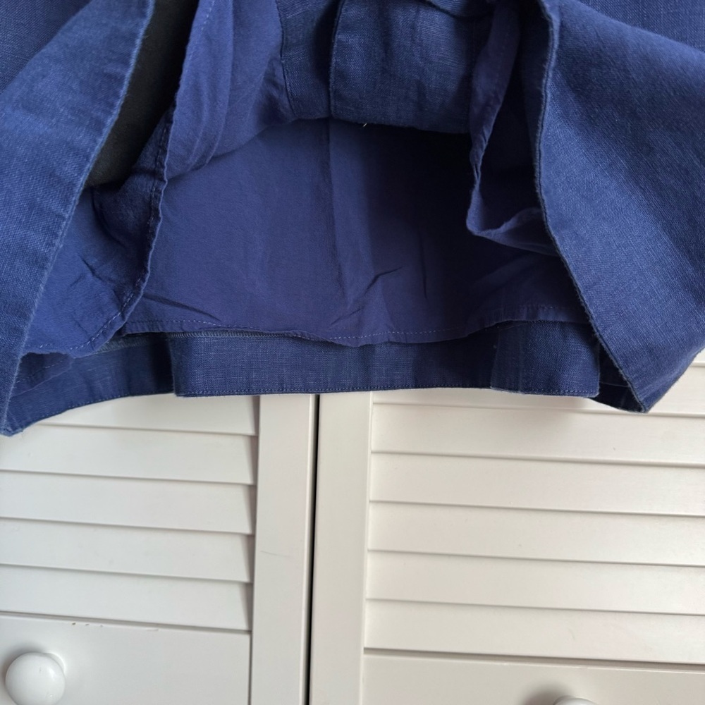 J.Crew Claudia Linen Navy Dress Buttons Front Straps Tennis Prep Large Tall - Picture 7 of 11